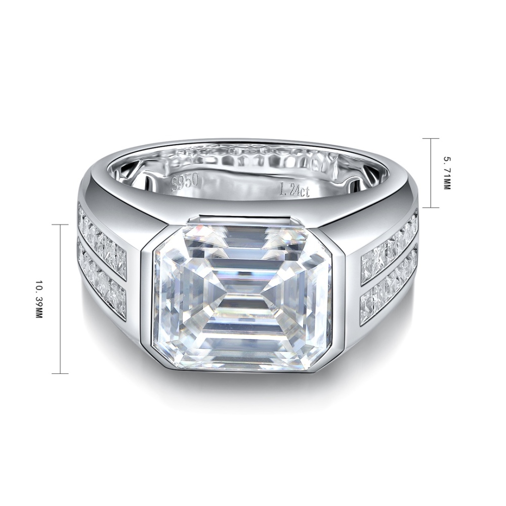 Emerald-Cut Moissanite Men’s S925 Silver Statement Ring
