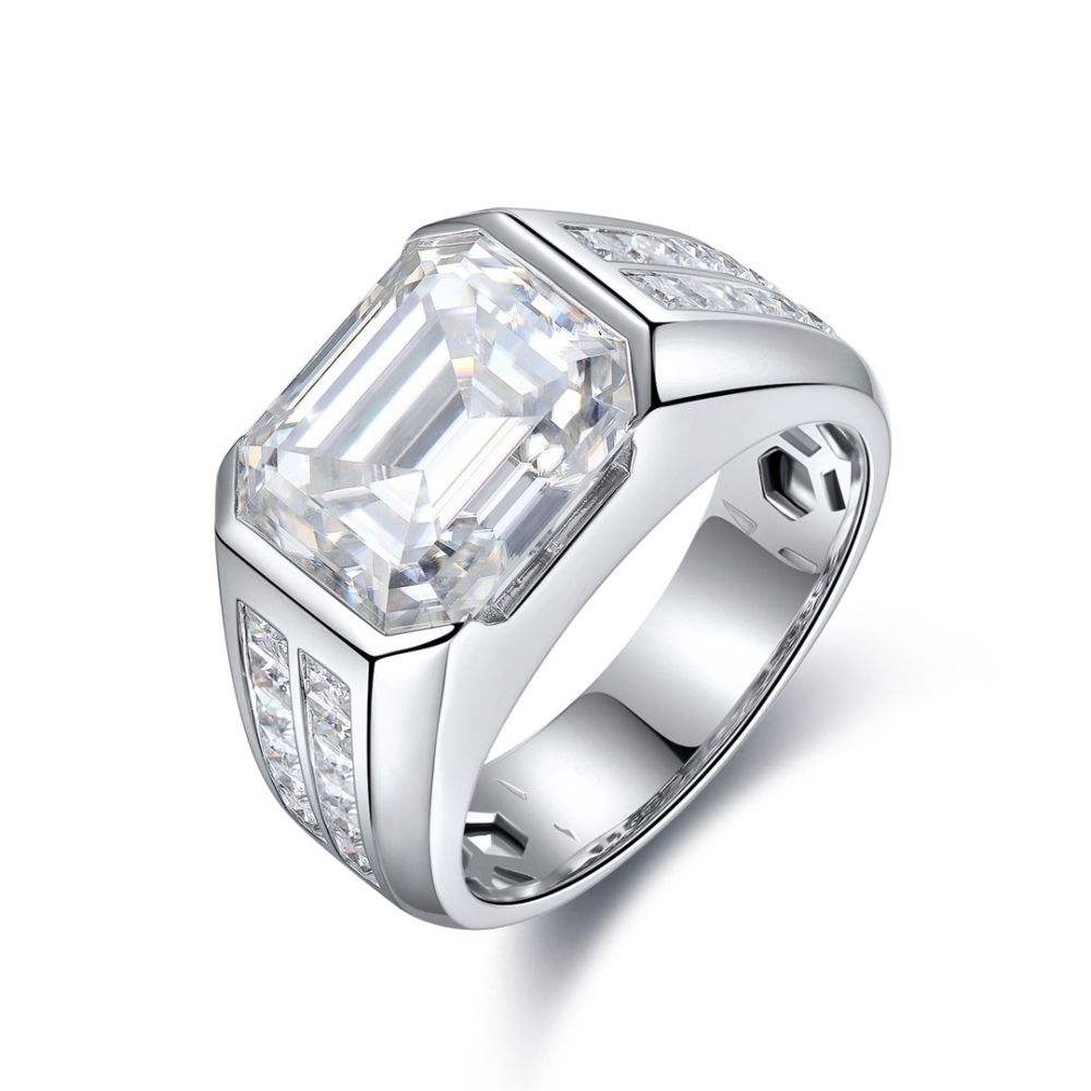 Emerald-Cut Moissanite Men’s S925 Silver Statement Ring