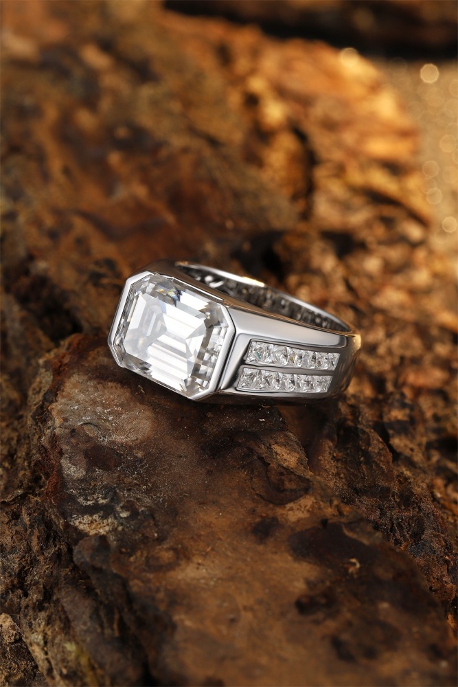 Emerald-Cut Moissanite Men’s S925 Silver Statement Ring