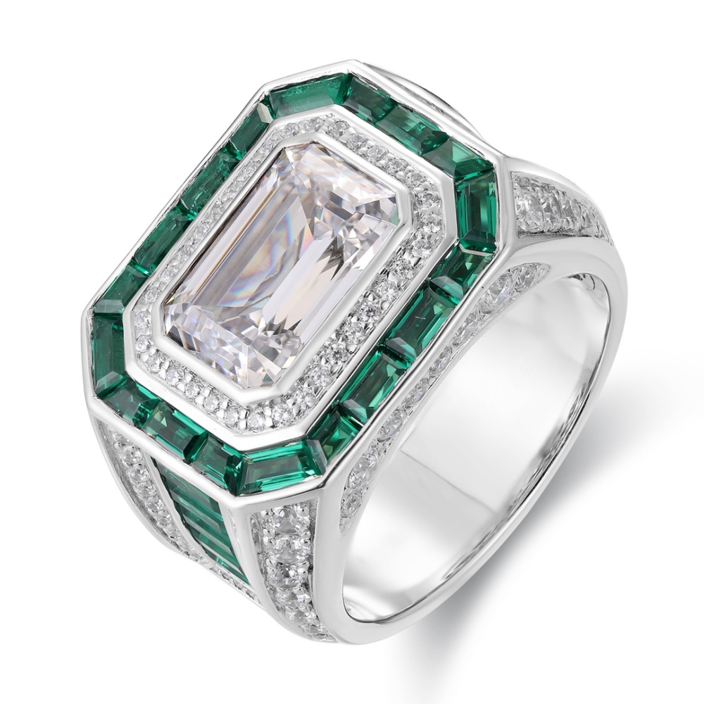 Emerald-Cut Simulated Diamond Men’s S925 Silver Statement Ring