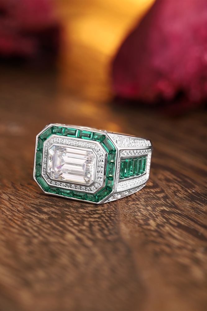 Emerald-Cut Simulated Diamond Men’s S925 Silver Statement Ring