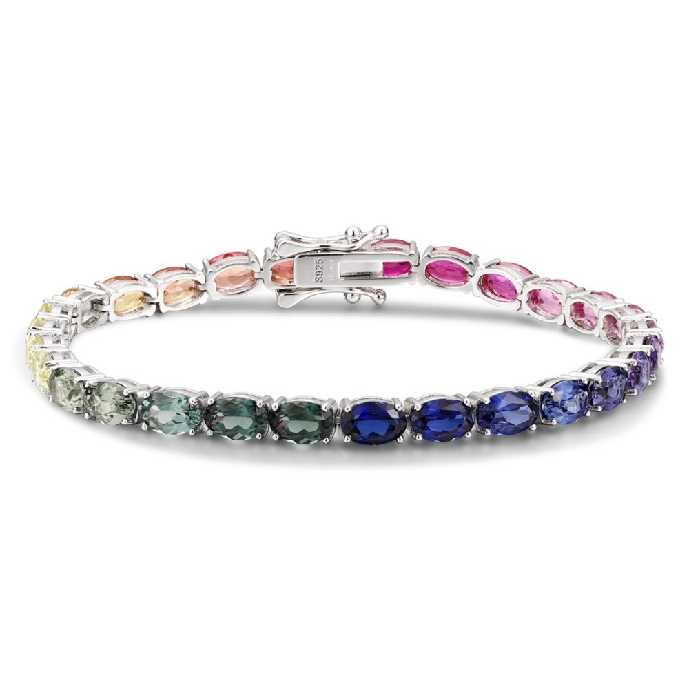 S925 Silver Bracelet with Lab-Grown Colored Sapphire