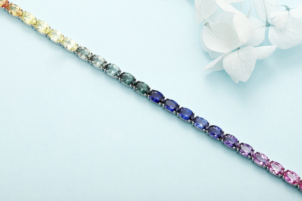 S925 Silver Bracelet with Lab-Grown Colored Sapphire