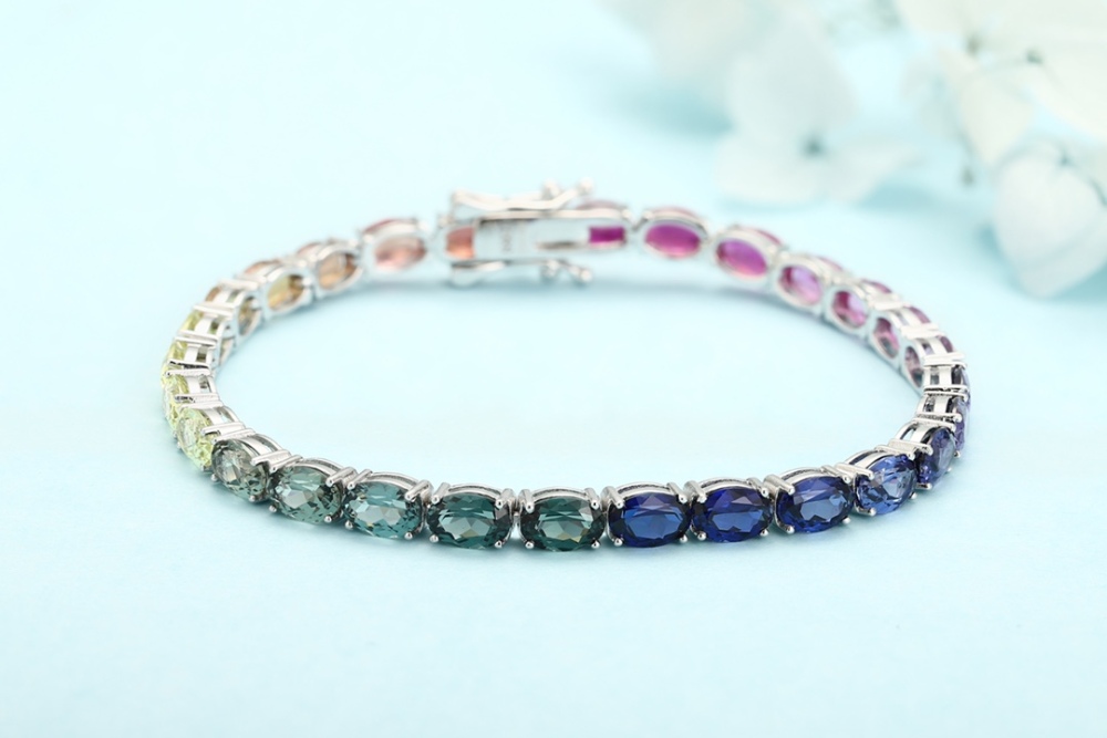 S925 Silver Bracelet with Lab-Grown Colored Sapphire