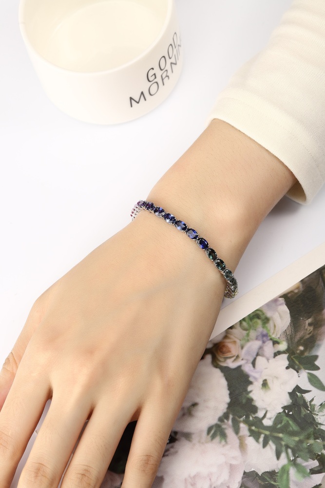 S925 Silver Bracelet with Lab-Grown Colored Sapphire