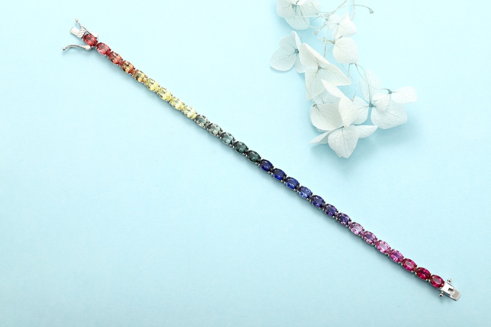 S925 Silver Bracelet with Lab-Grown Colored Sapphire