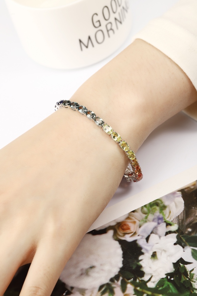S925 Silver Bracelet with Lab-Grown Colored Sapphire