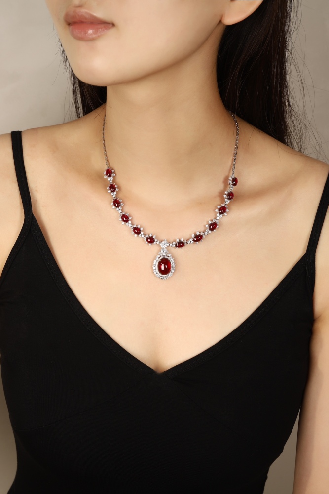 S925 Sterling Silver Cultured Ruby Plain Necklace