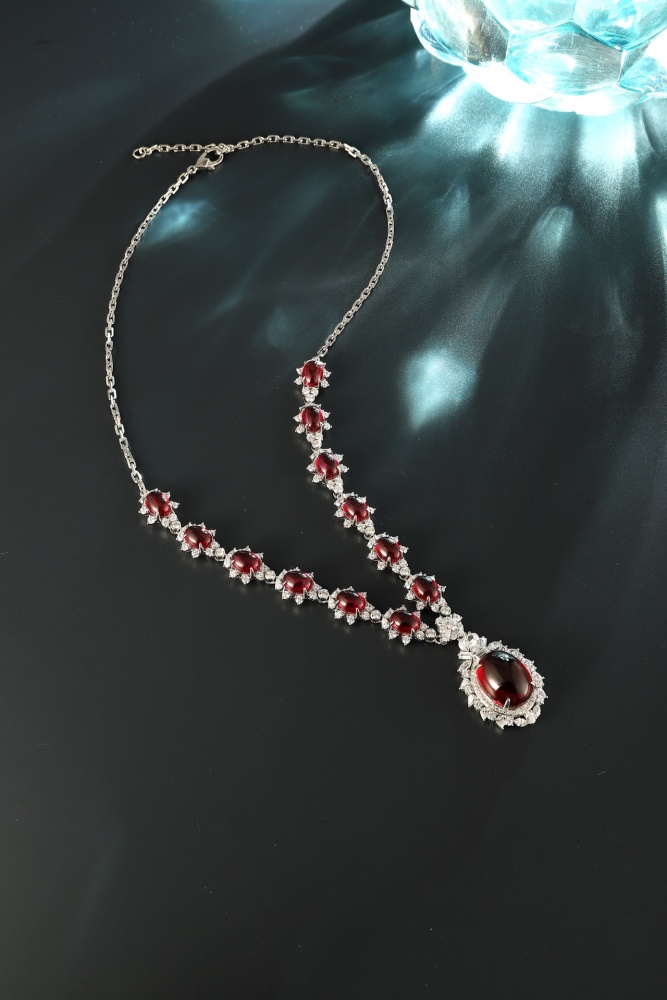 S925 Sterling Silver Cultured Ruby Plain Necklace