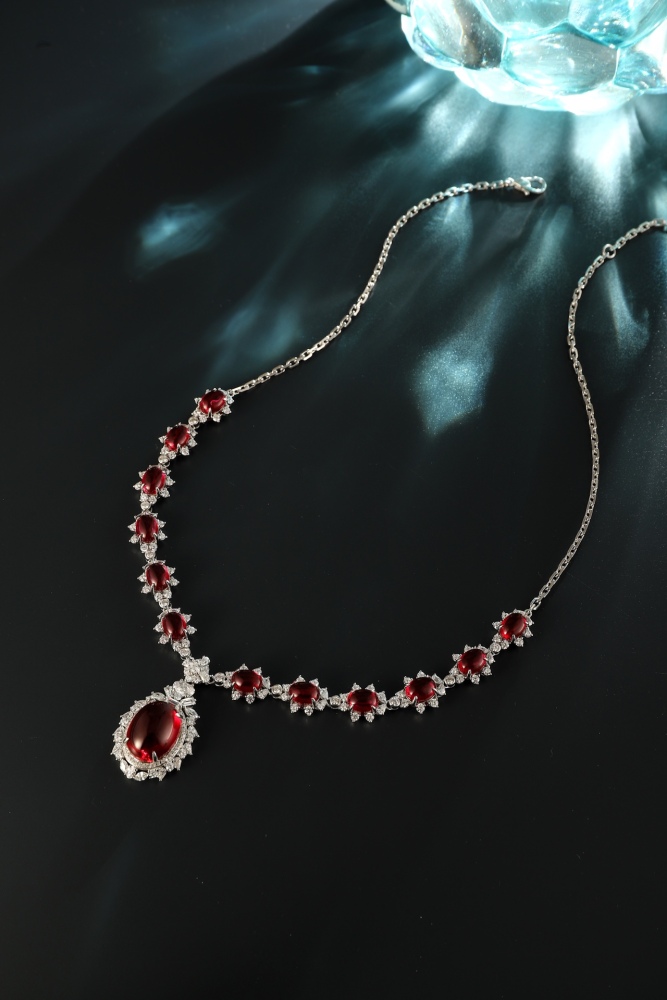 S925 Sterling Silver Cultured Ruby Plain Necklace