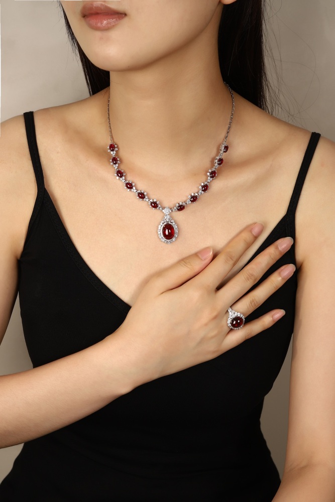 S925 Sterling Silver Cultured Ruby Plain Necklace