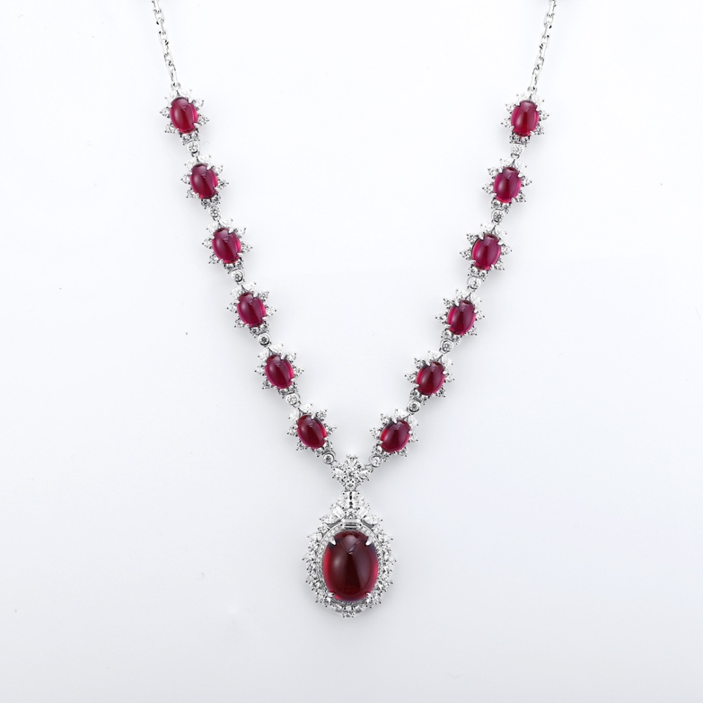 S925 Sterling Silver Cultured Ruby Plain Necklace