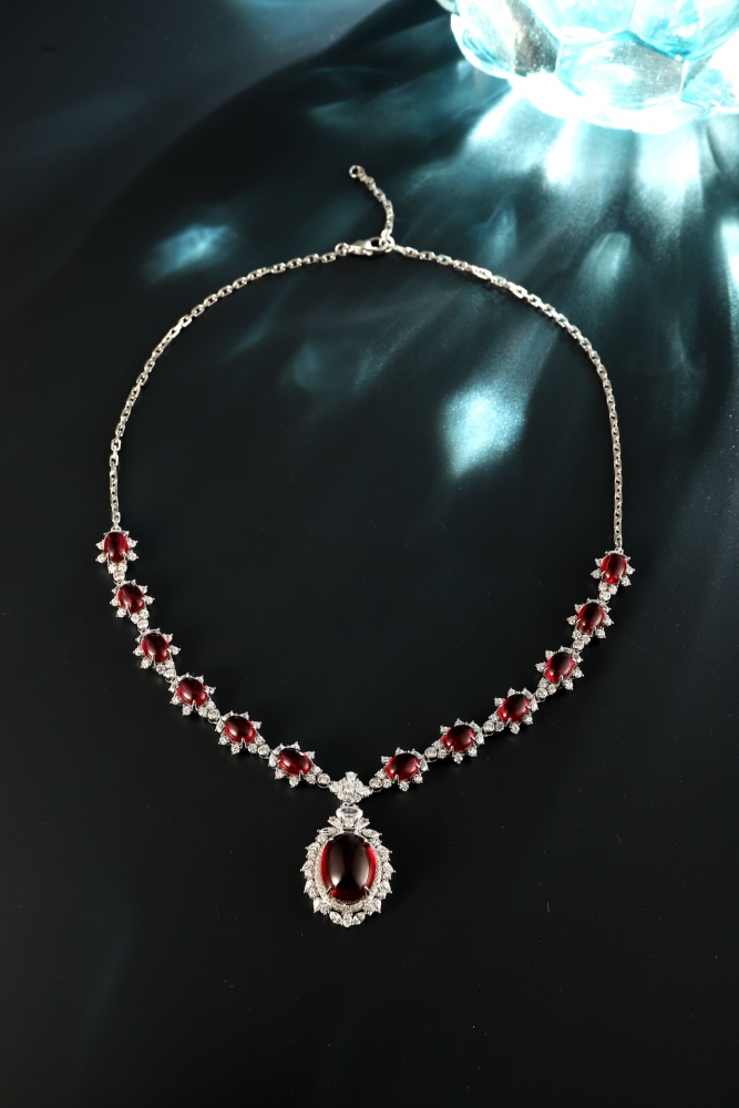 S925 Sterling Silver Cultured Ruby Plain Necklace