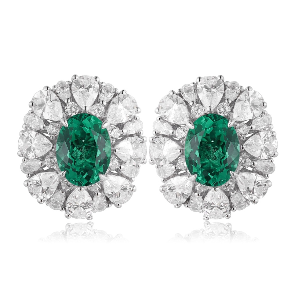 S925 Silver Lab-Grown Emerald Stud Earrings