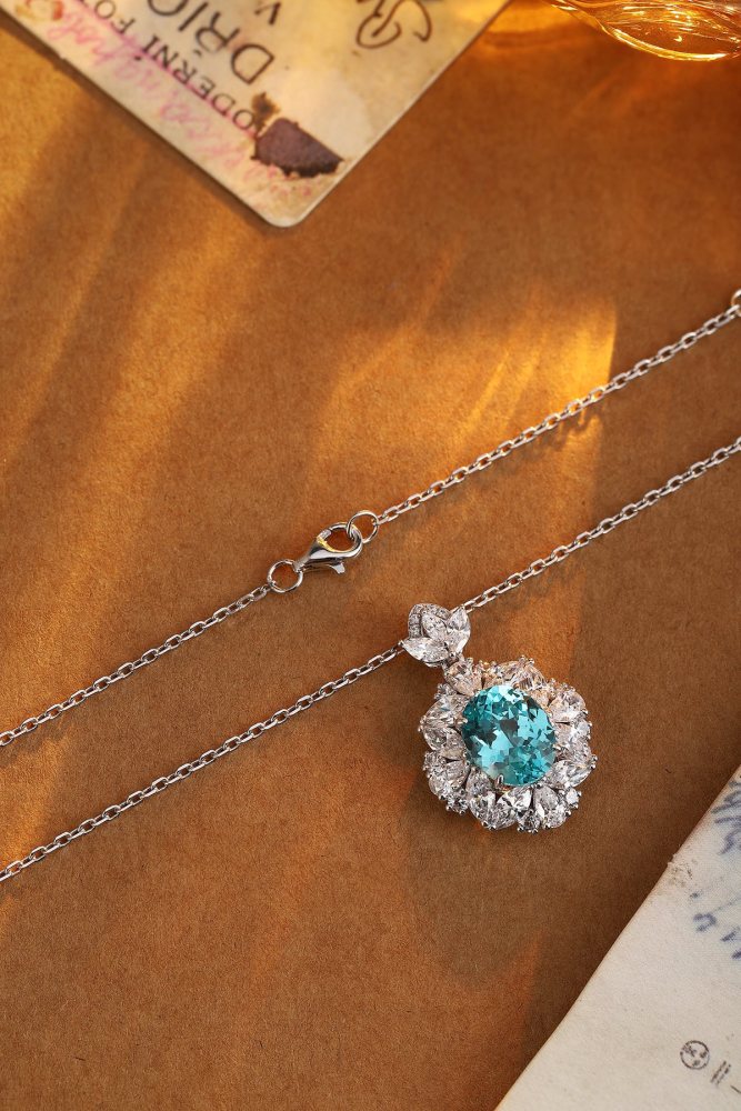 S925 Silver Lab-Grown Paraiba Necklace Y
