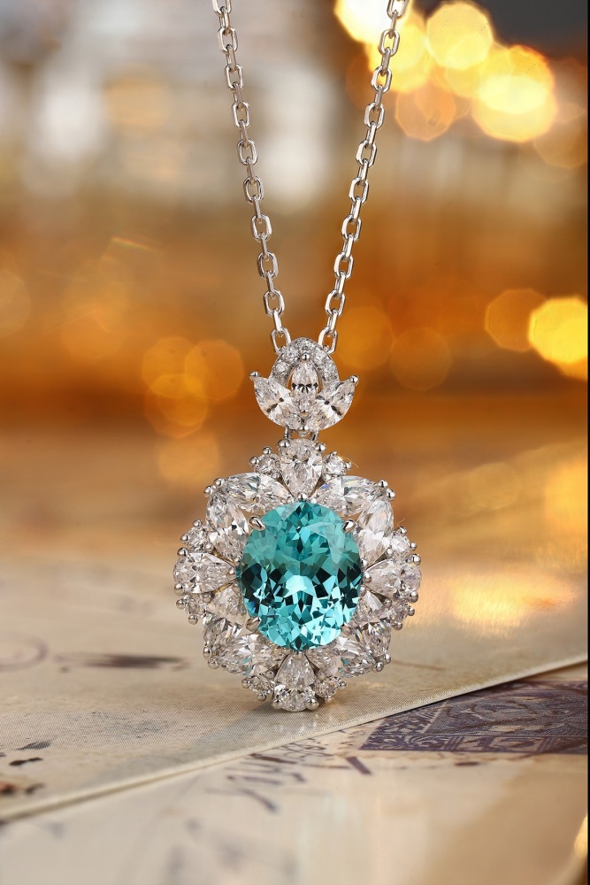 S925 Silver Lab-Grown Paraiba Necklace Y