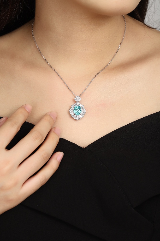 S925 Silver Lab-Grown Paraiba Necklace Y