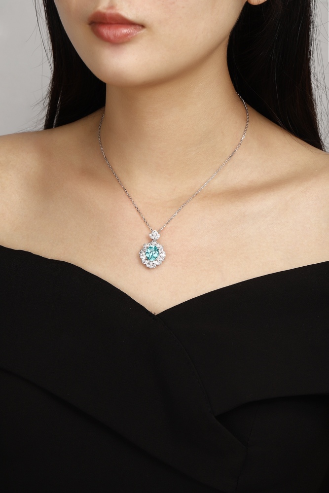S925 Silver Lab-Grown Paraiba Necklace Y