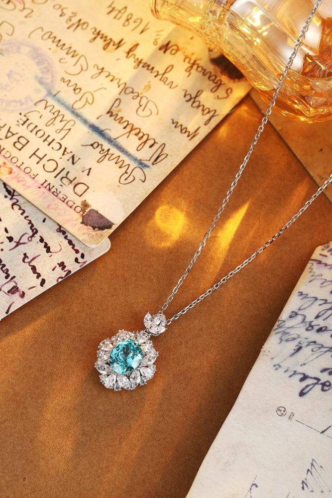 S925 Silver Lab-Grown Paraiba Necklace Y