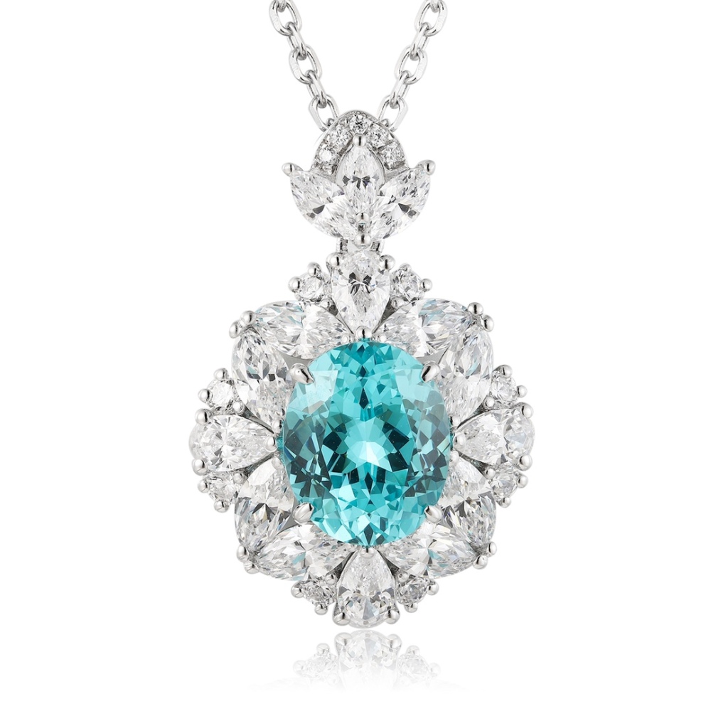 S925 Silver Lab-Grown Paraiba Necklace Y