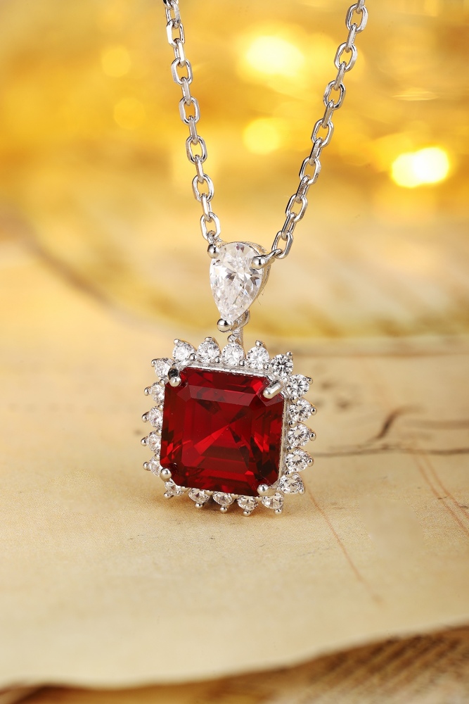 S925 silver cultured ruby ​​necklace y