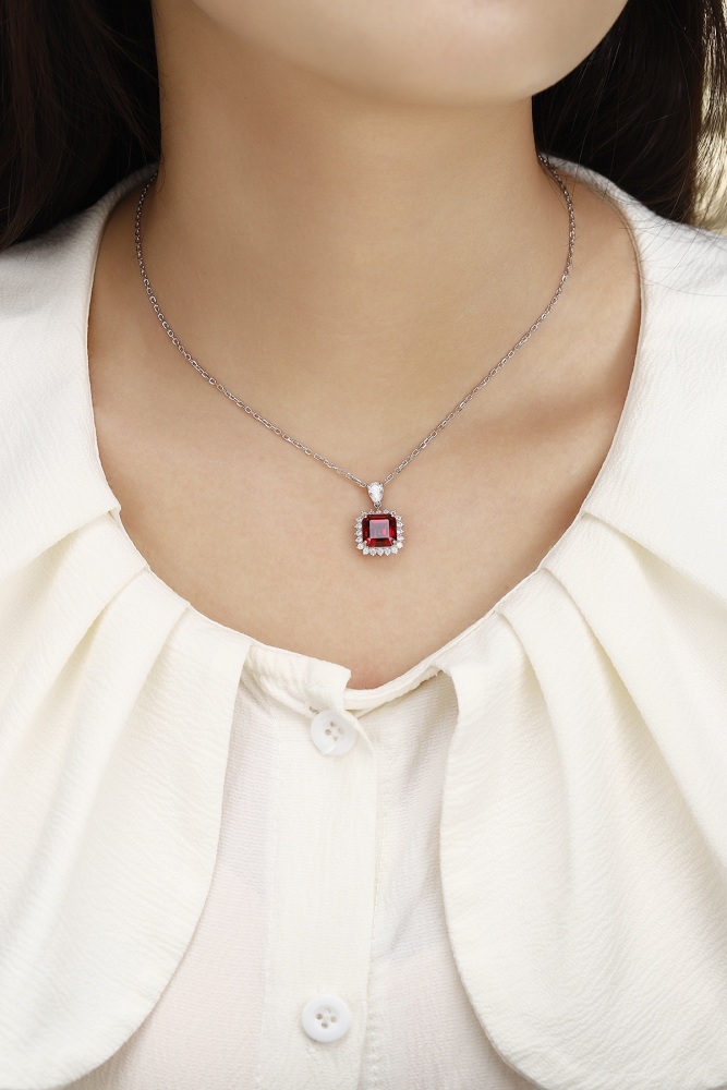 S925 silver cultured ruby ​​necklace y