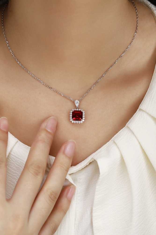 S925 silver cultured ruby ​​necklace y