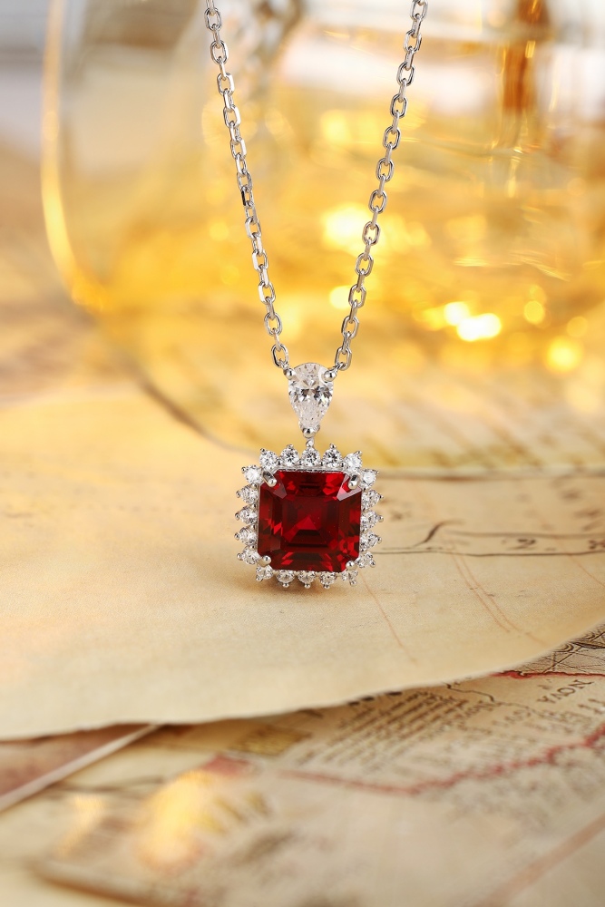 S925 silver cultured ruby ​​necklace y