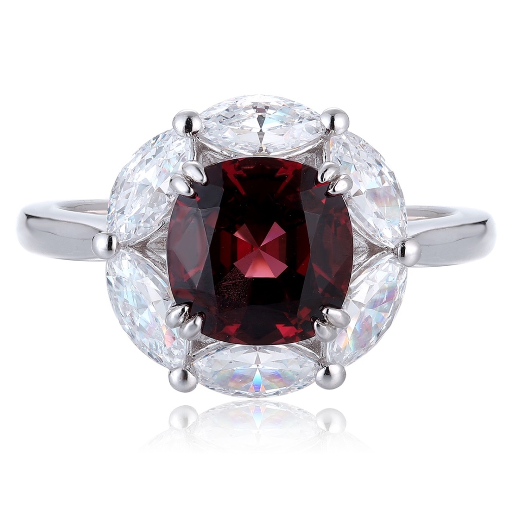 Cushion-Cut Natural Garnet Halo Ring in Sterling Silver