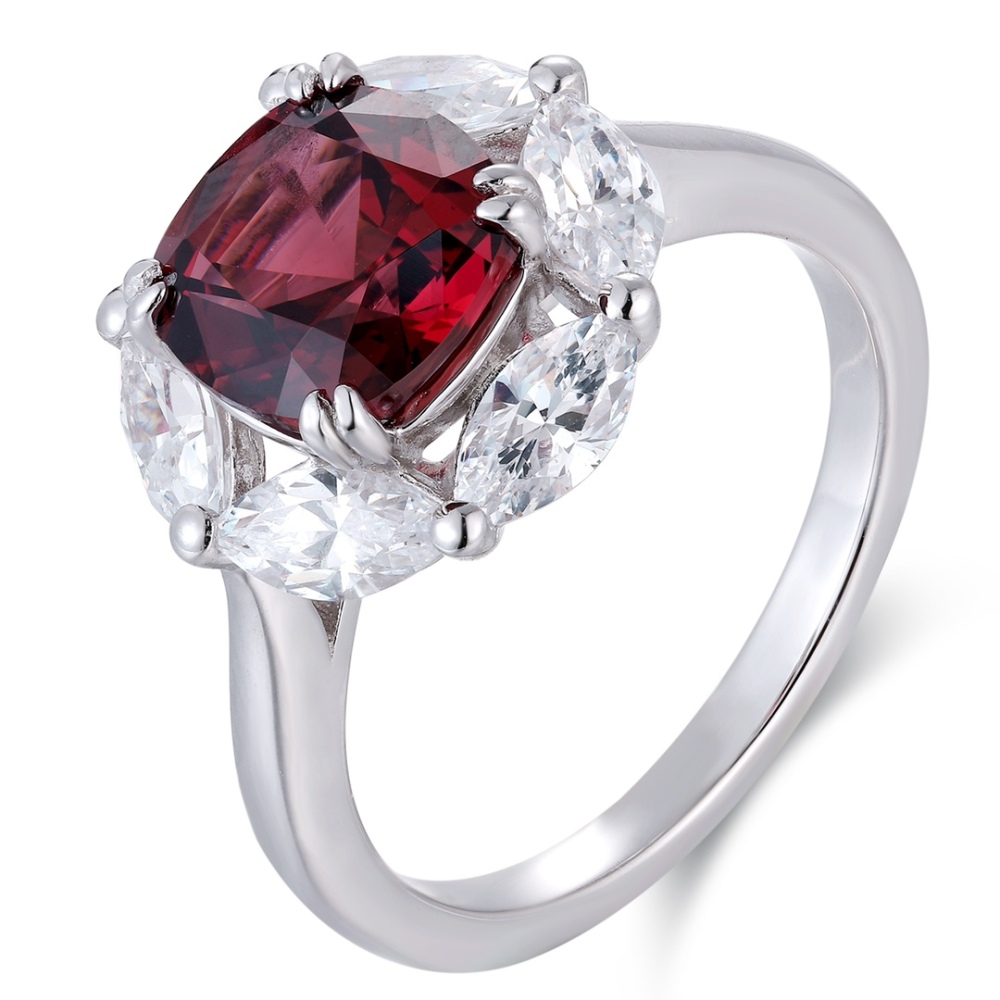 Cushion-Cut Natural Garnet Halo Ring in Sterling Silver