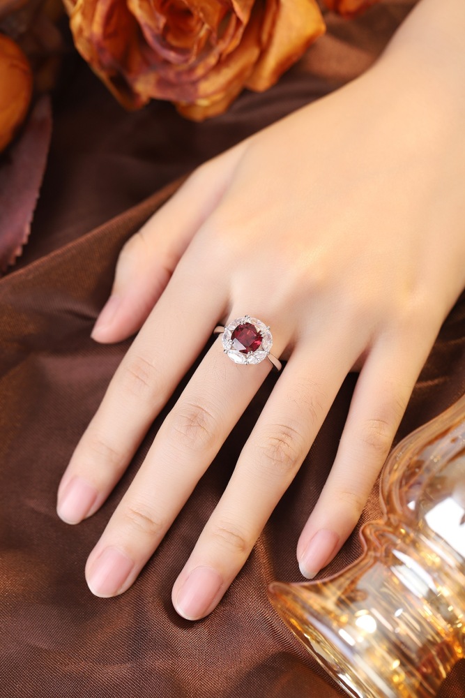 Cushion-Cut Natural Garnet Halo Ring in Sterling Silver
