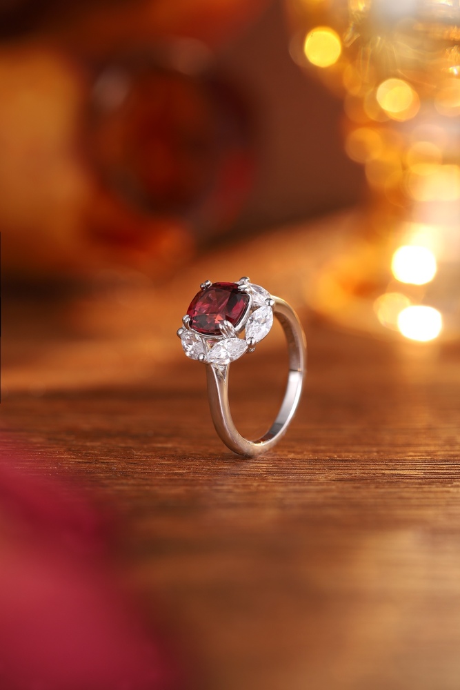Cushion-Cut Natural Garnet Halo Ring in Sterling Silver