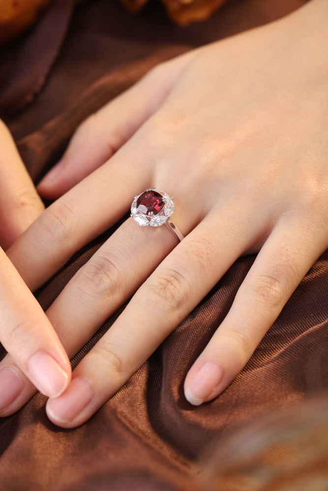 Cushion-Cut Natural Garnet Halo Ring in Sterling Silver