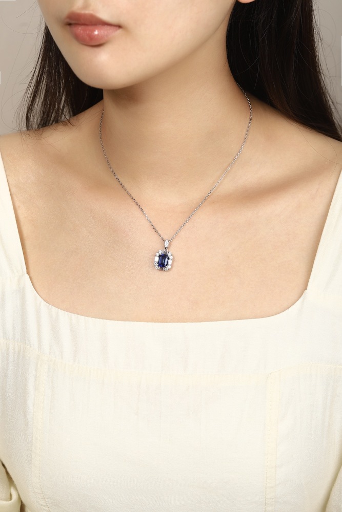 S925 Silver Lab-Grown Sapphire Necklace