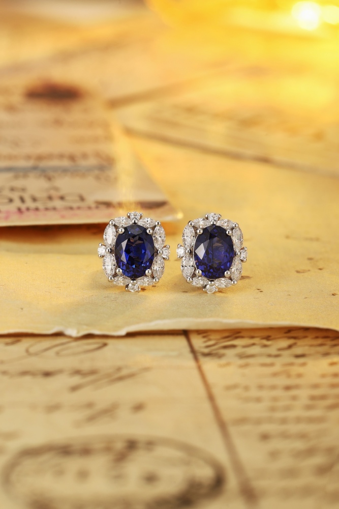 S925 Silver Lab-Grown Sapphire Stud Earrings