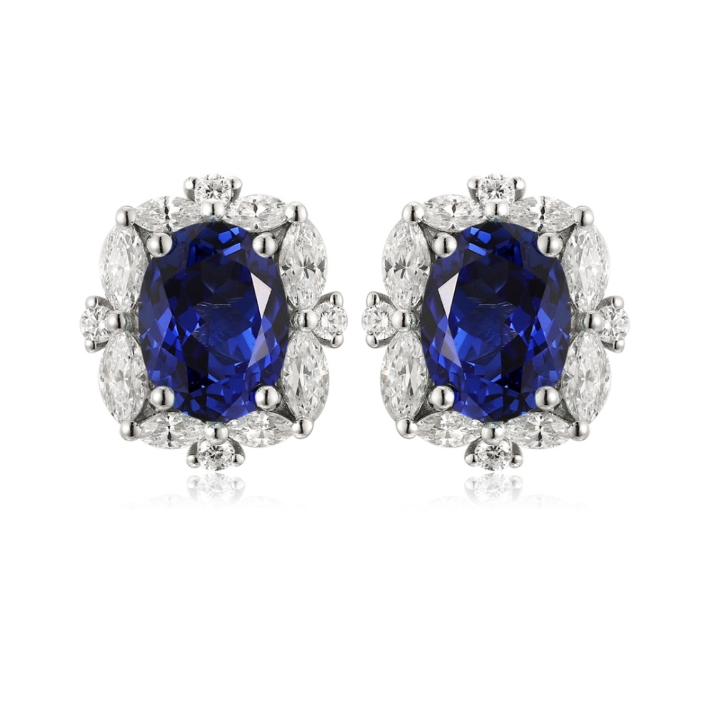 S925 Silver Lab-Grown Sapphire Stud Earrings