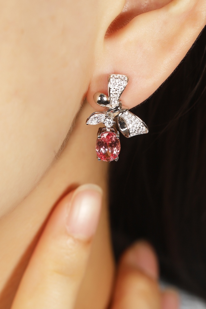 S925 silver cultured padparadscha earrings