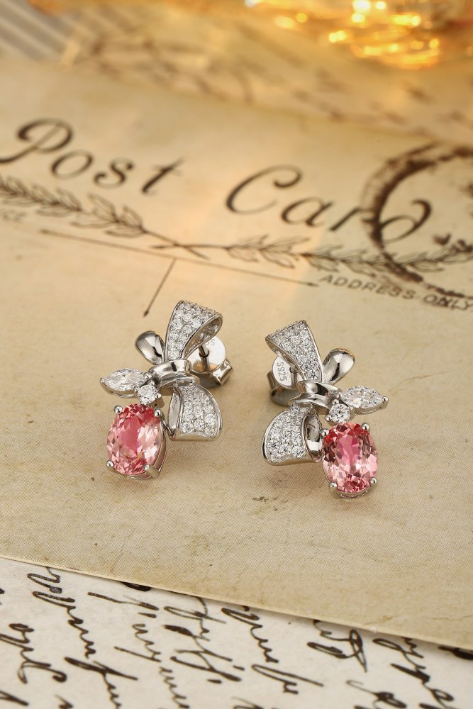 S925 silver cultured padparadscha earrings