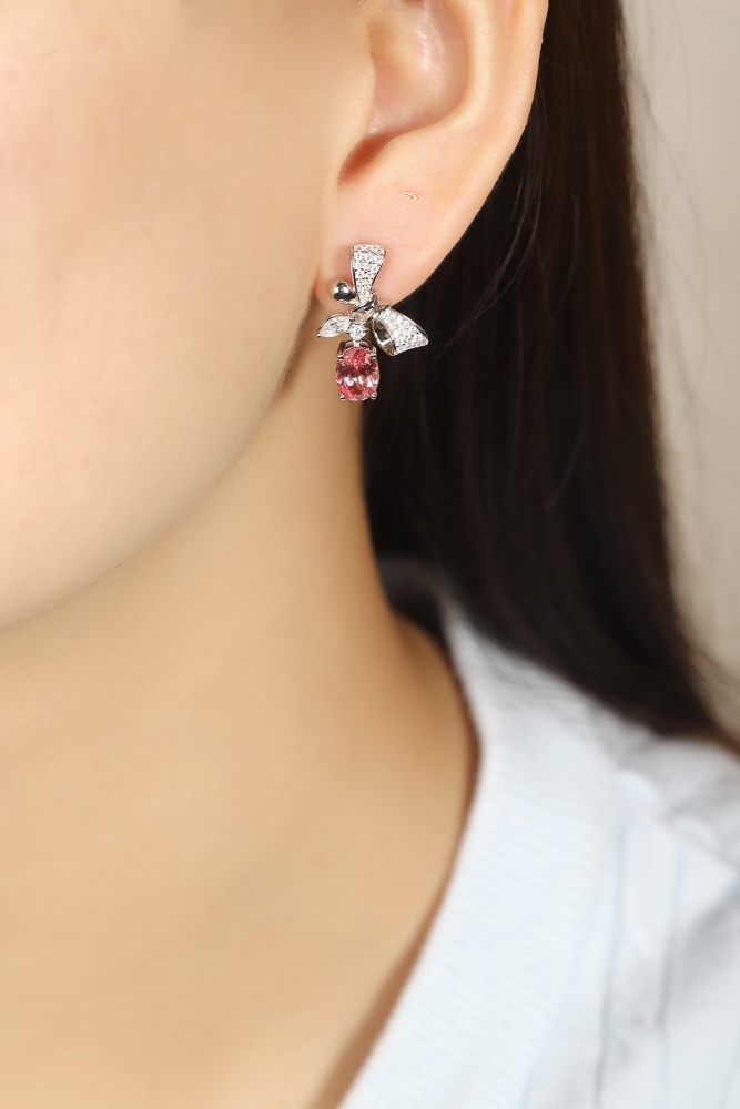 S925 silver cultured padparadscha earrings