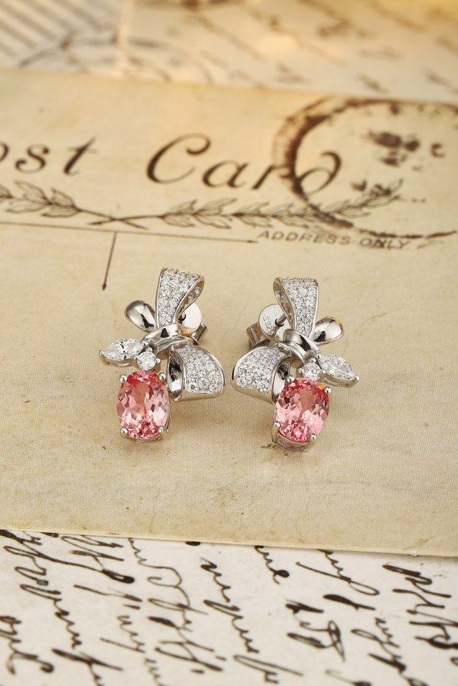 S925 silver cultured padparadscha earrings