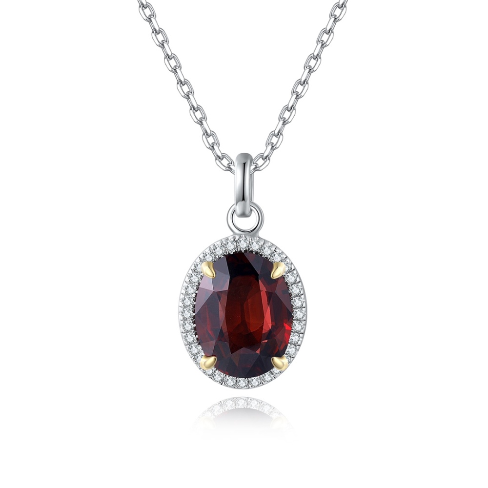 S925 Sterling Silver Natural Garnet Necklace Y