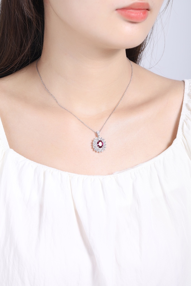 S925 Sterling Silver Natural Garnet Necklace y