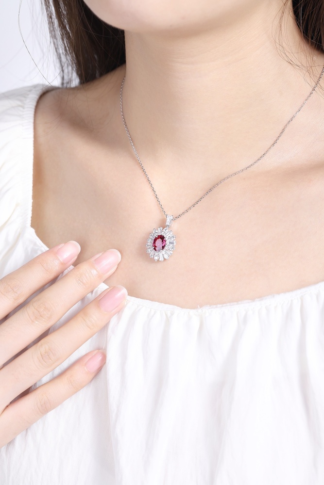 S925 Sterling Silver Natural Garnet Necklace y