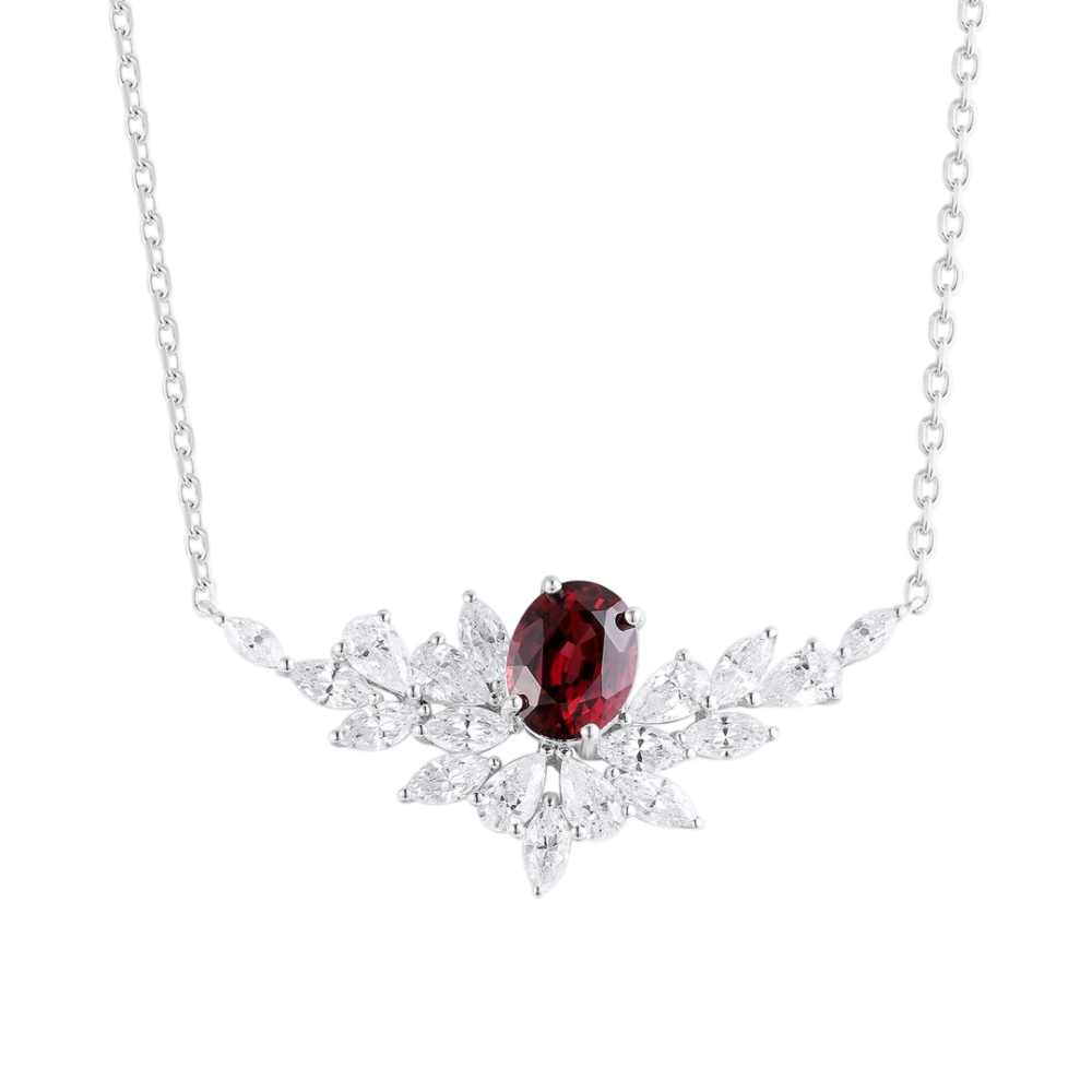 S925 Sterling Silver Natural Garnet Necklace Y