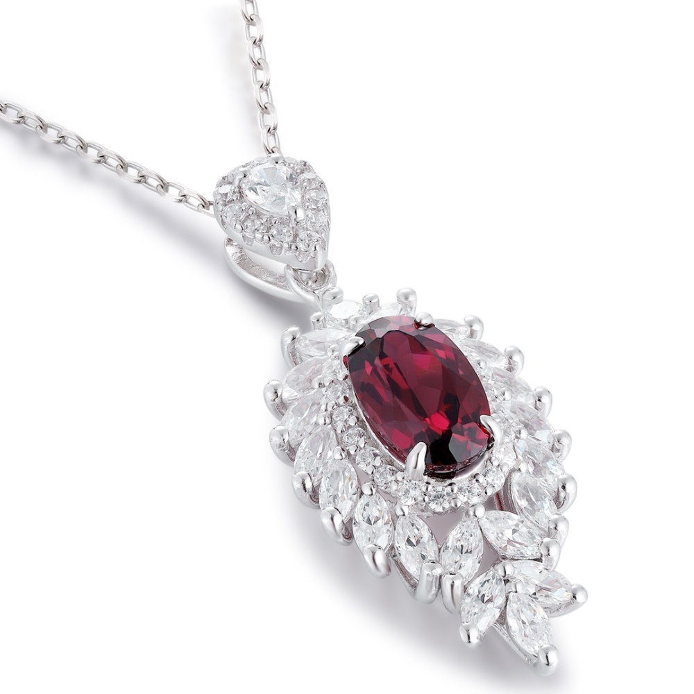 S925 Sterling Silver Natural Garnet Necklace Y