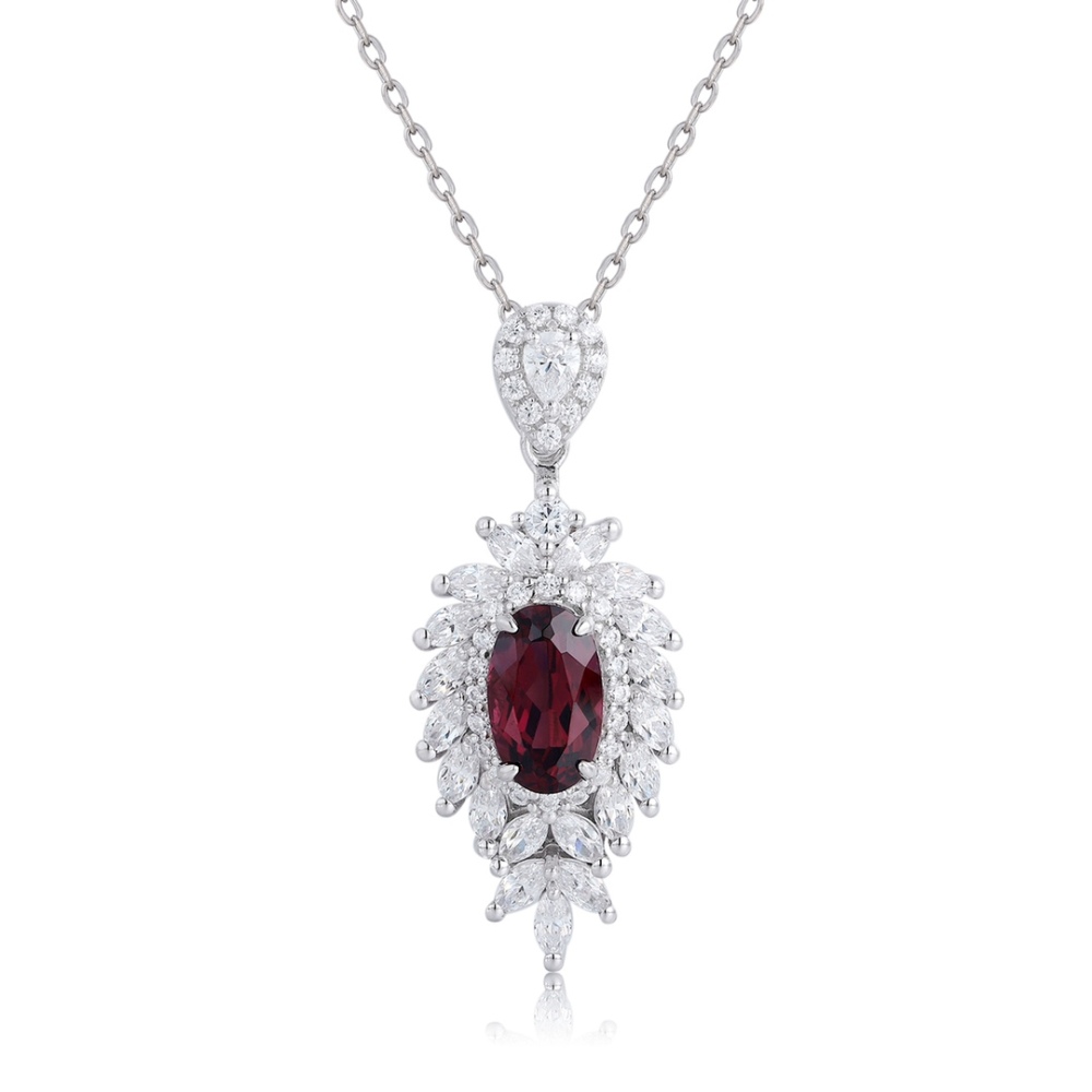 S925 Sterling Silver Natural Garnet Necklace Y