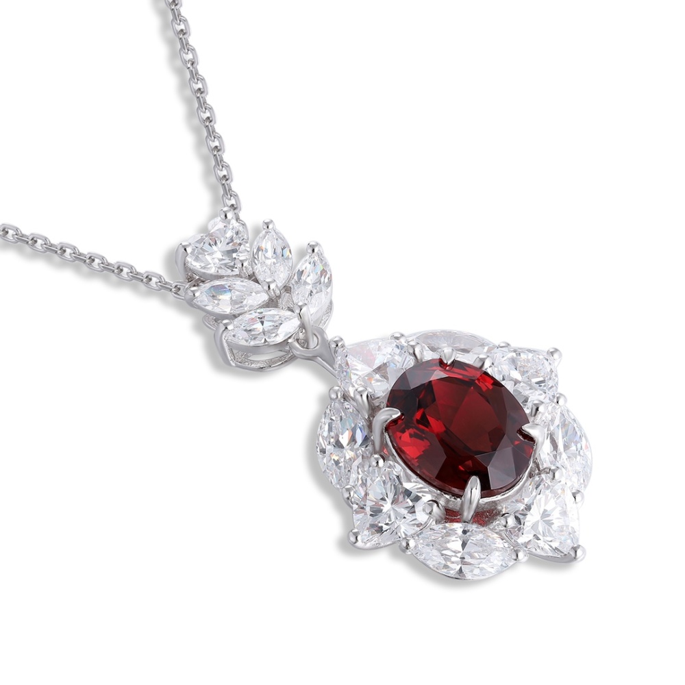 S925 Sterling Silver Natural Garnet Necklace Y