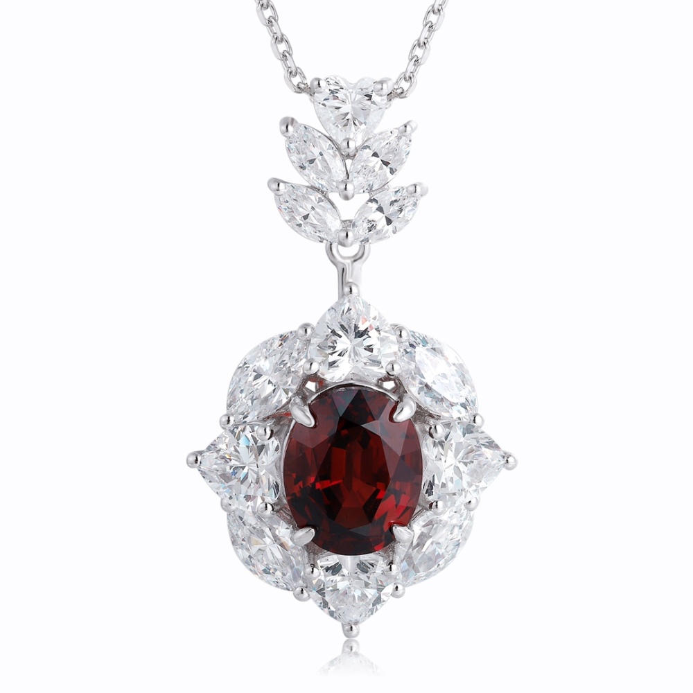 S925 Sterling Silver Natural Garnet Necklace Y