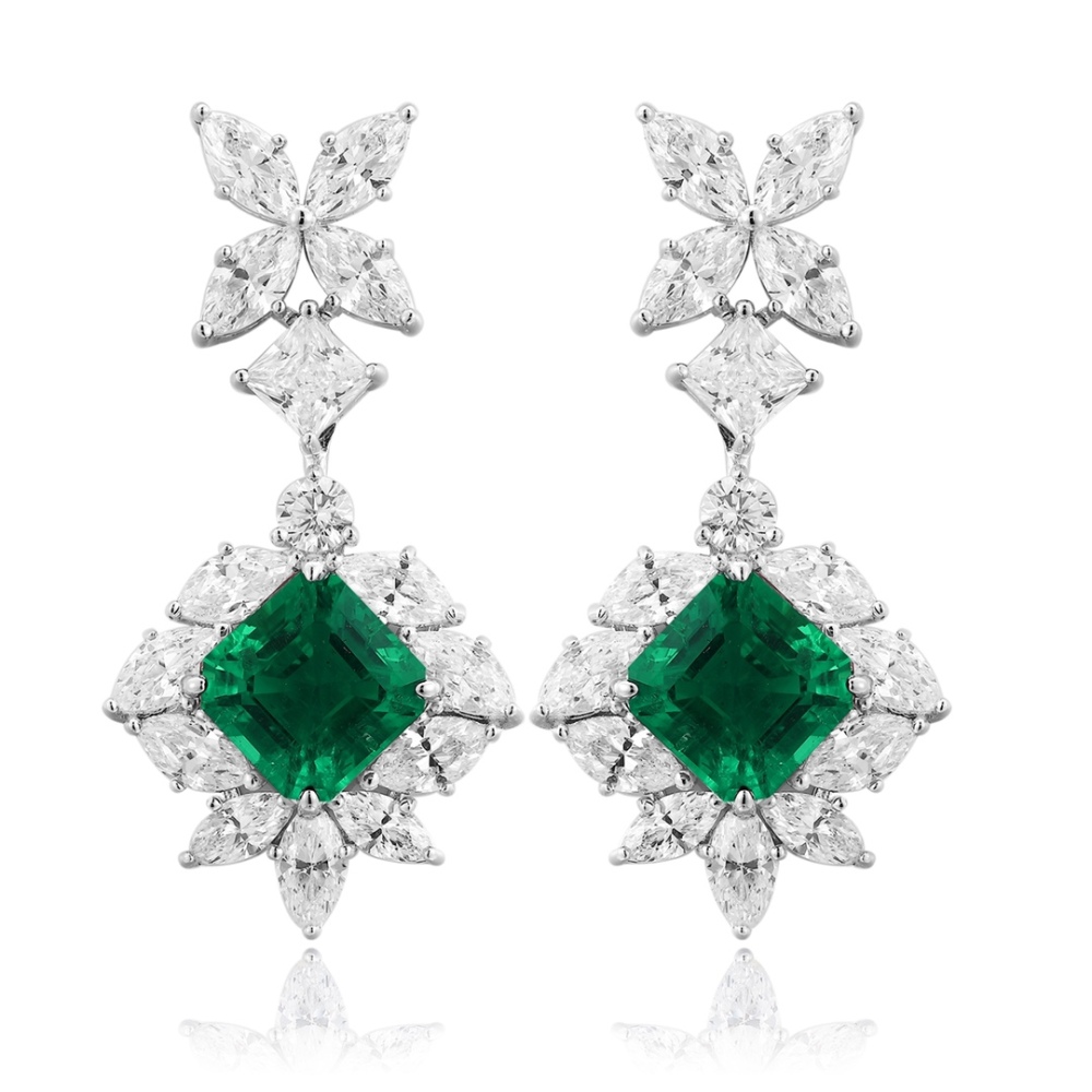 S925 Silver Stud Earrings Set with Lab-Grown Emeralds