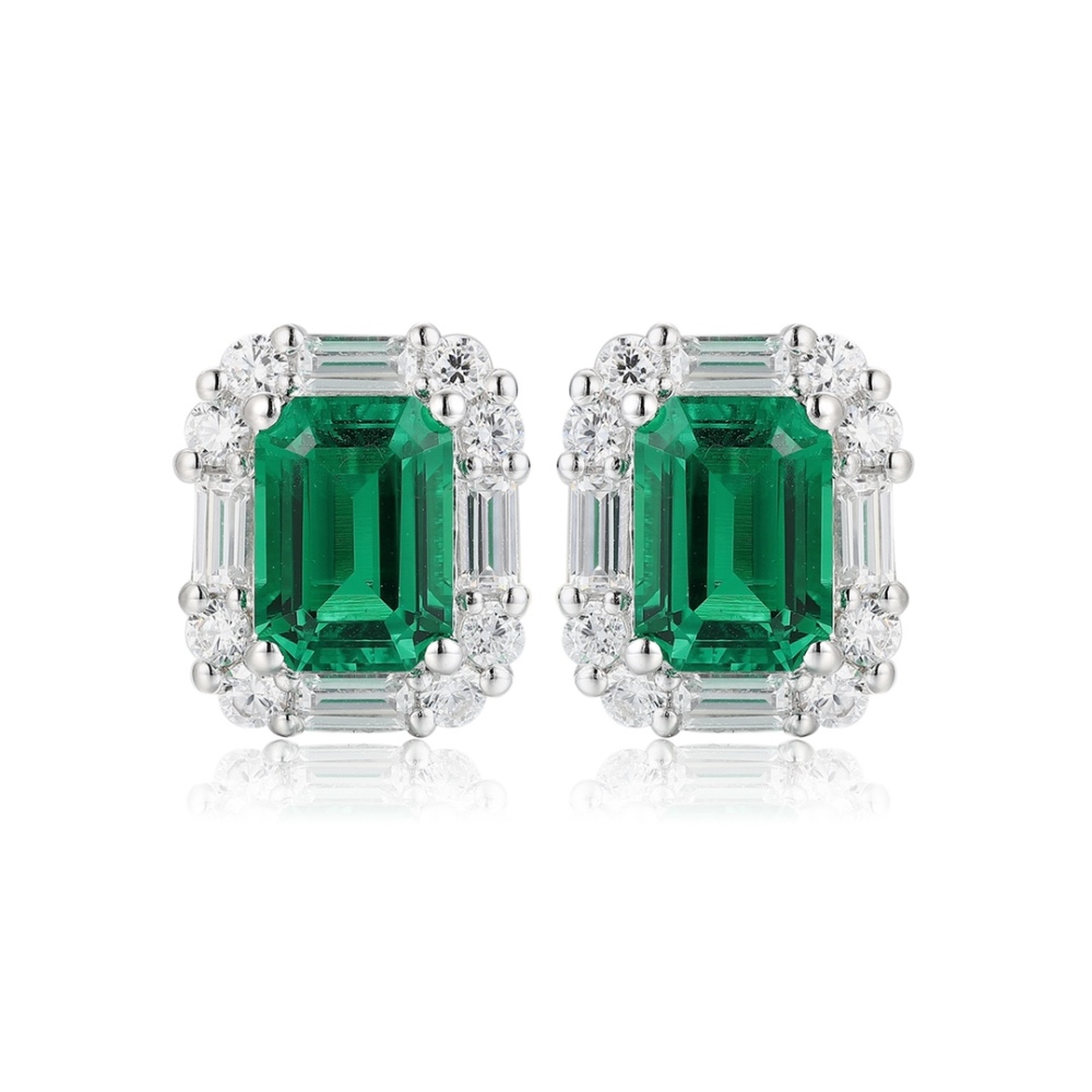 S925 Silver Lab-Grown Emerald Stud Earrings
